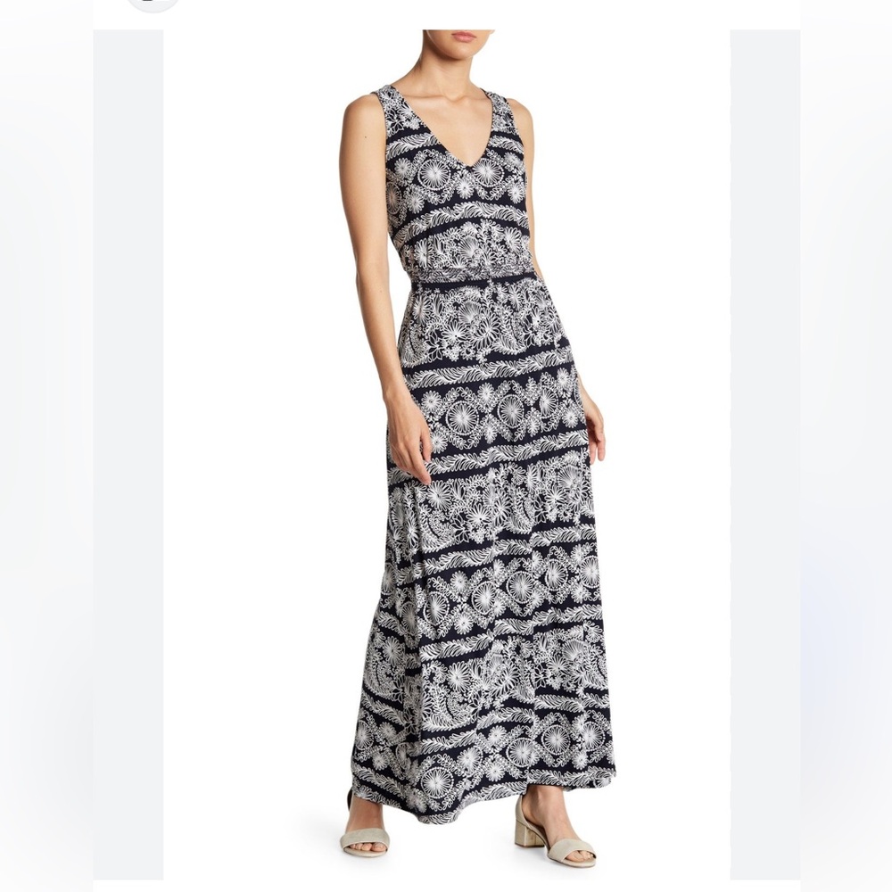 Joe Fresh Paisley Print Summer Maxi Dress Navy Blue White